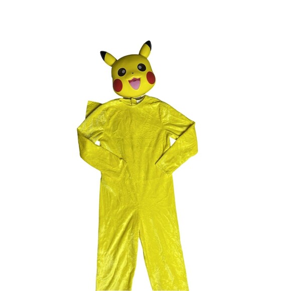 Kids Pokémon Pikachu Costume size Med 7-8 W Mask Soft Fleece Halloween Dress Up - Picture 1 of 13